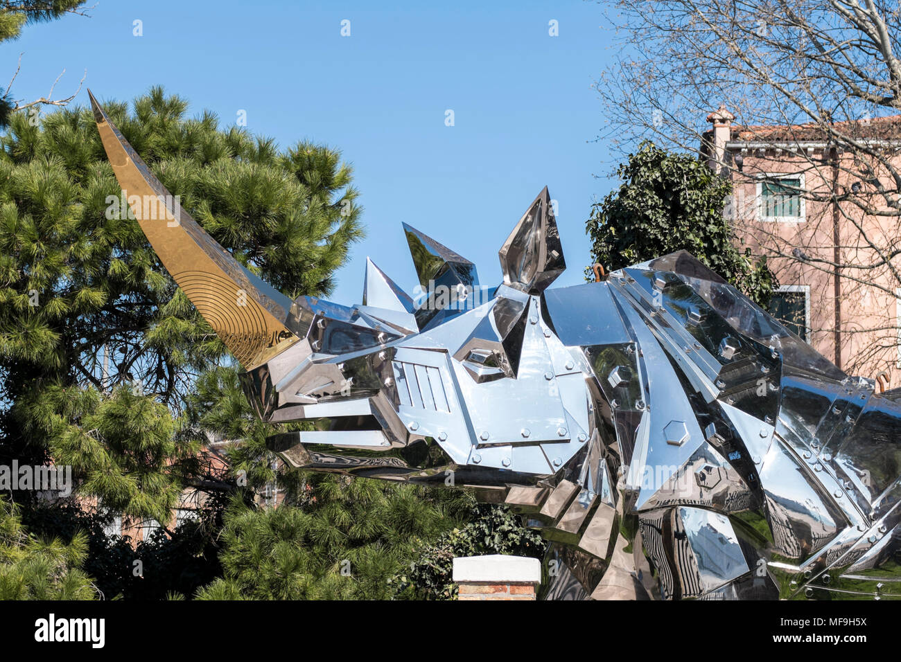 “King Kong Rhino’’ by Taiwanese artist Li-Jen Shih being exhibited at the Biennale gardens in venice, Italy, 2018 Stock Photo