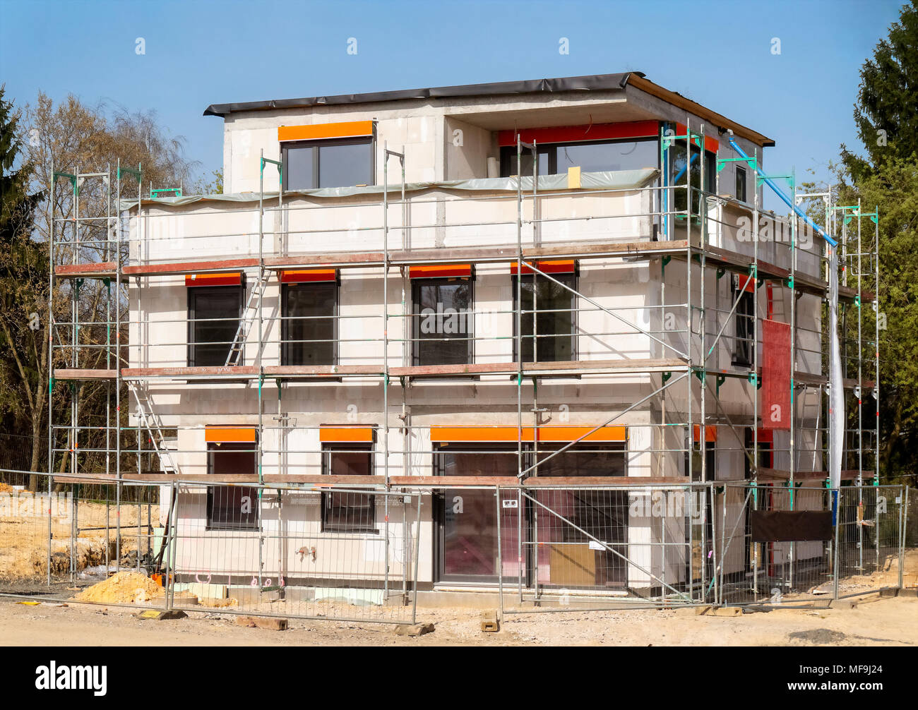Shell in solid construction with scaffolding Stock Photo