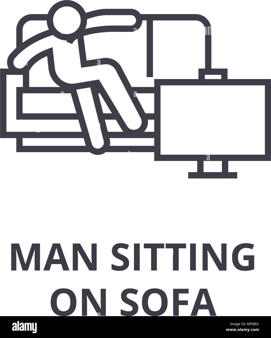 man sitting on sofa thin line icon, sign, symbol, illustation, linear ...