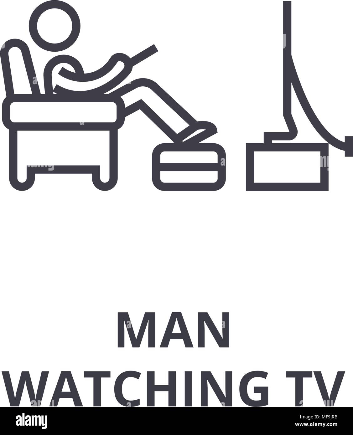 man watching tv thin line icon, sign, symbol, illustation, linear