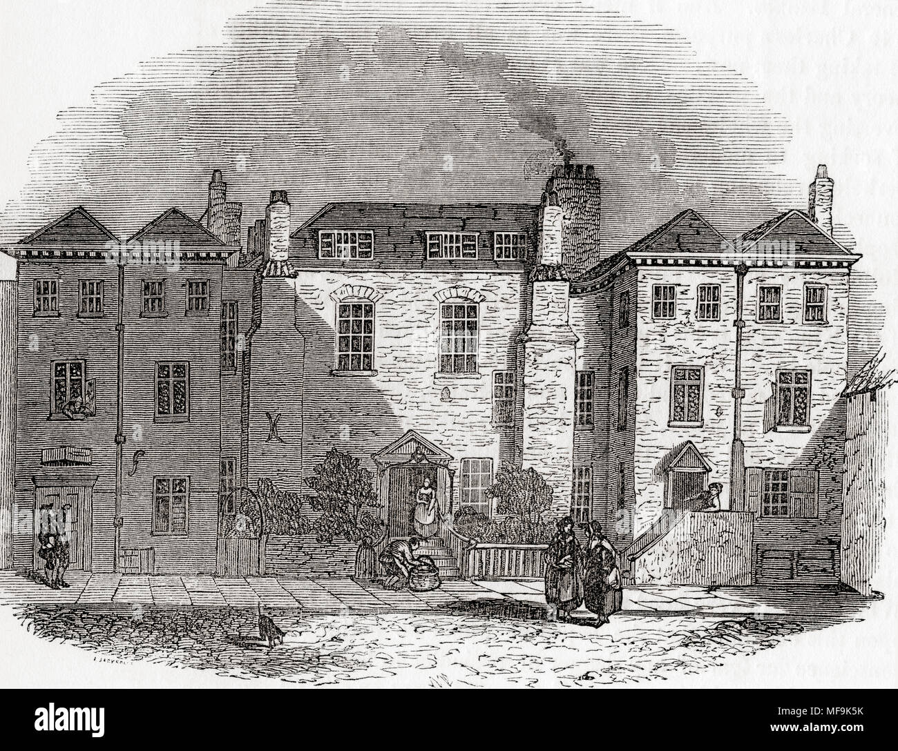 Oliver Cromwell's house, Clerkenwell Close, London, England. Oliver Cromwell,1599 –1658.  English military and political leader. From Old England: A Pictorial Museum, published 1847. Stock Photo