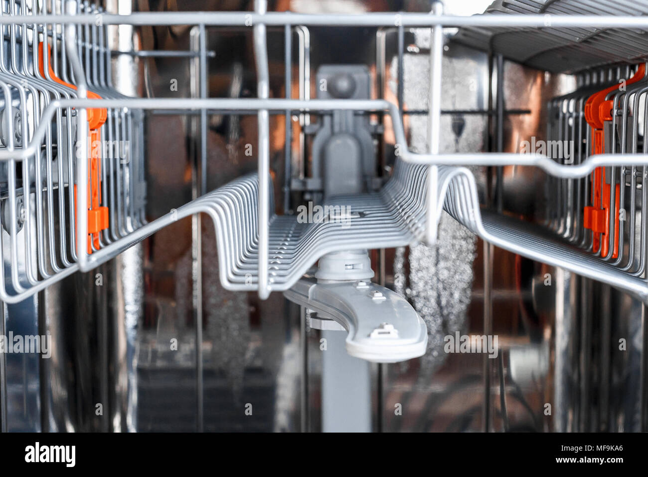 Dishwasher after cleaning process, the dishwasher carriage. Dishwasher