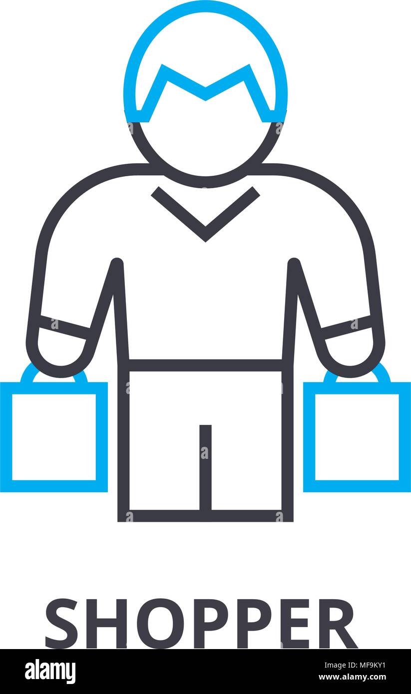 shopper thin line icon, sign, symbol, illustation, linear concept ...