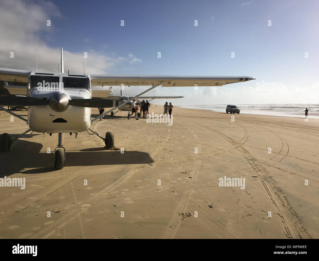 Plane landing on beach in Fraser Island, Queensland, Australia, on 25 March 2018. Stock Photo