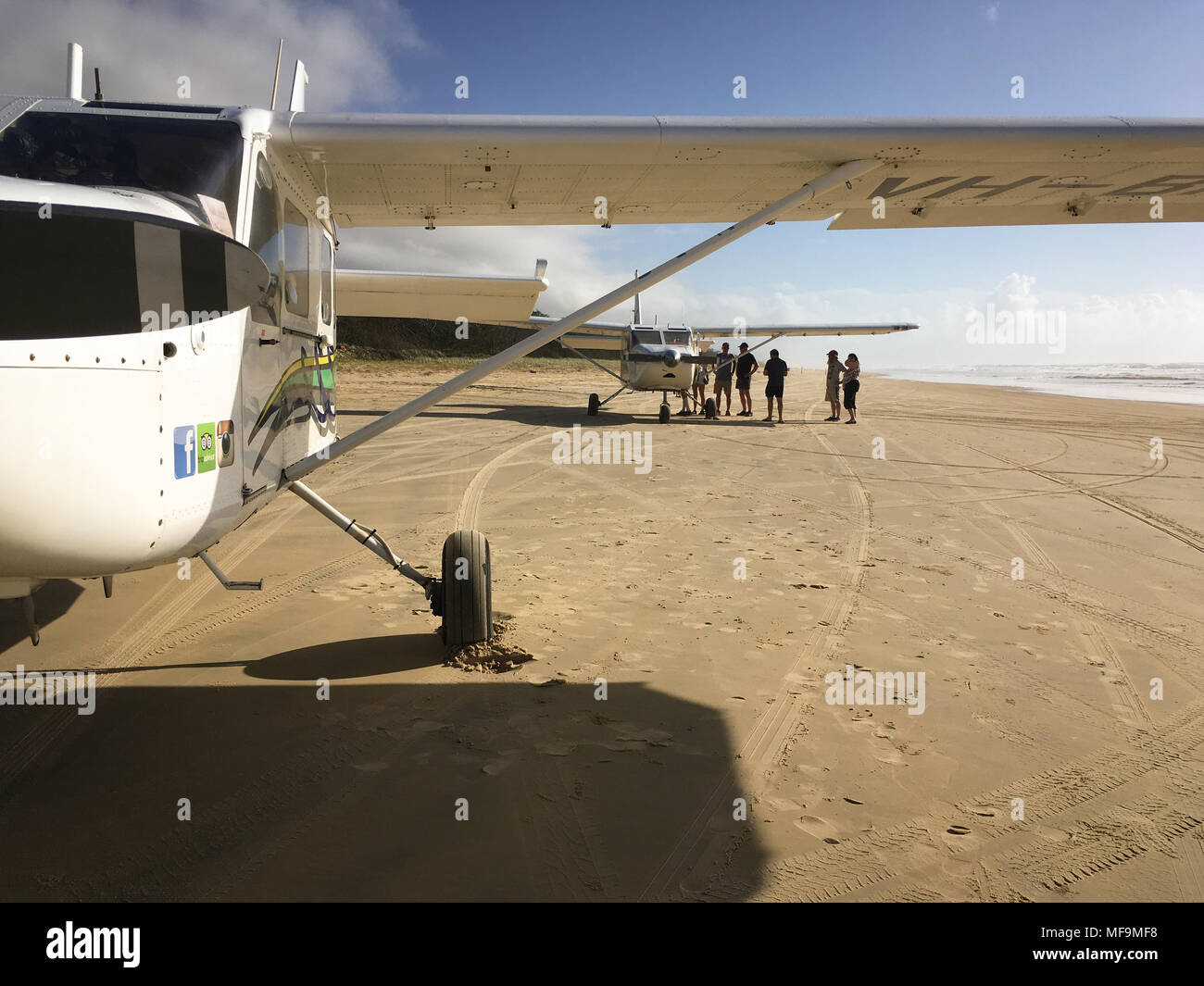 Plane landing on beach in Fraser Island, Queensland, Australia, on 25 March 2018. Stock Photo
