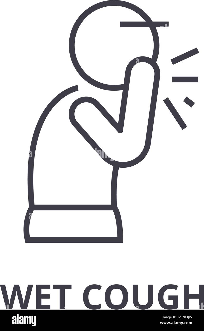 wet cough thin line icon, sign, symbol, illustation, linear concept