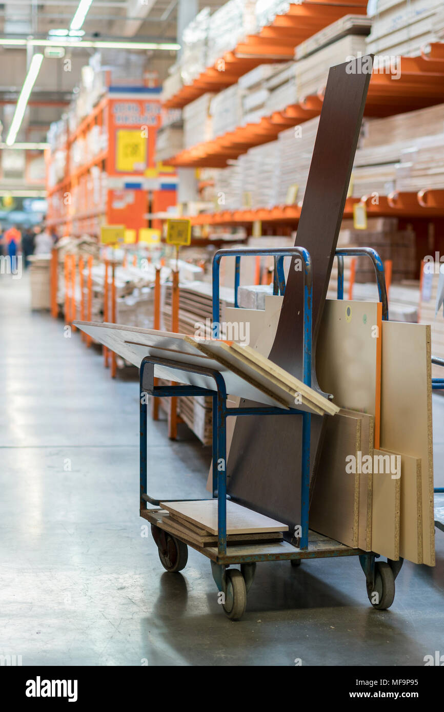 Construction Cart In The Building Store Carts Loaded With Boards Stock