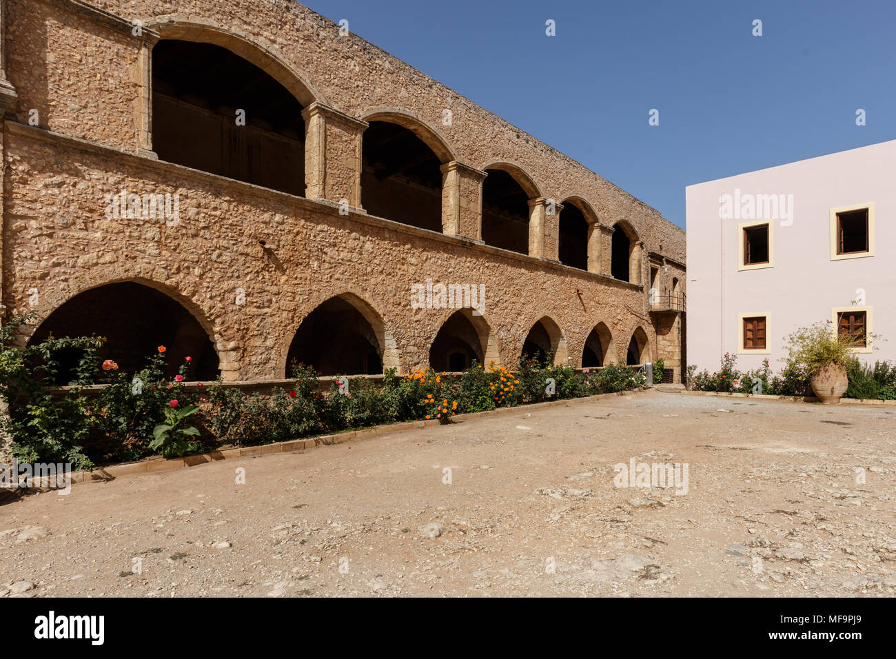Exterior view of Monastery of Arcadi in Crete Greece Stock Photo