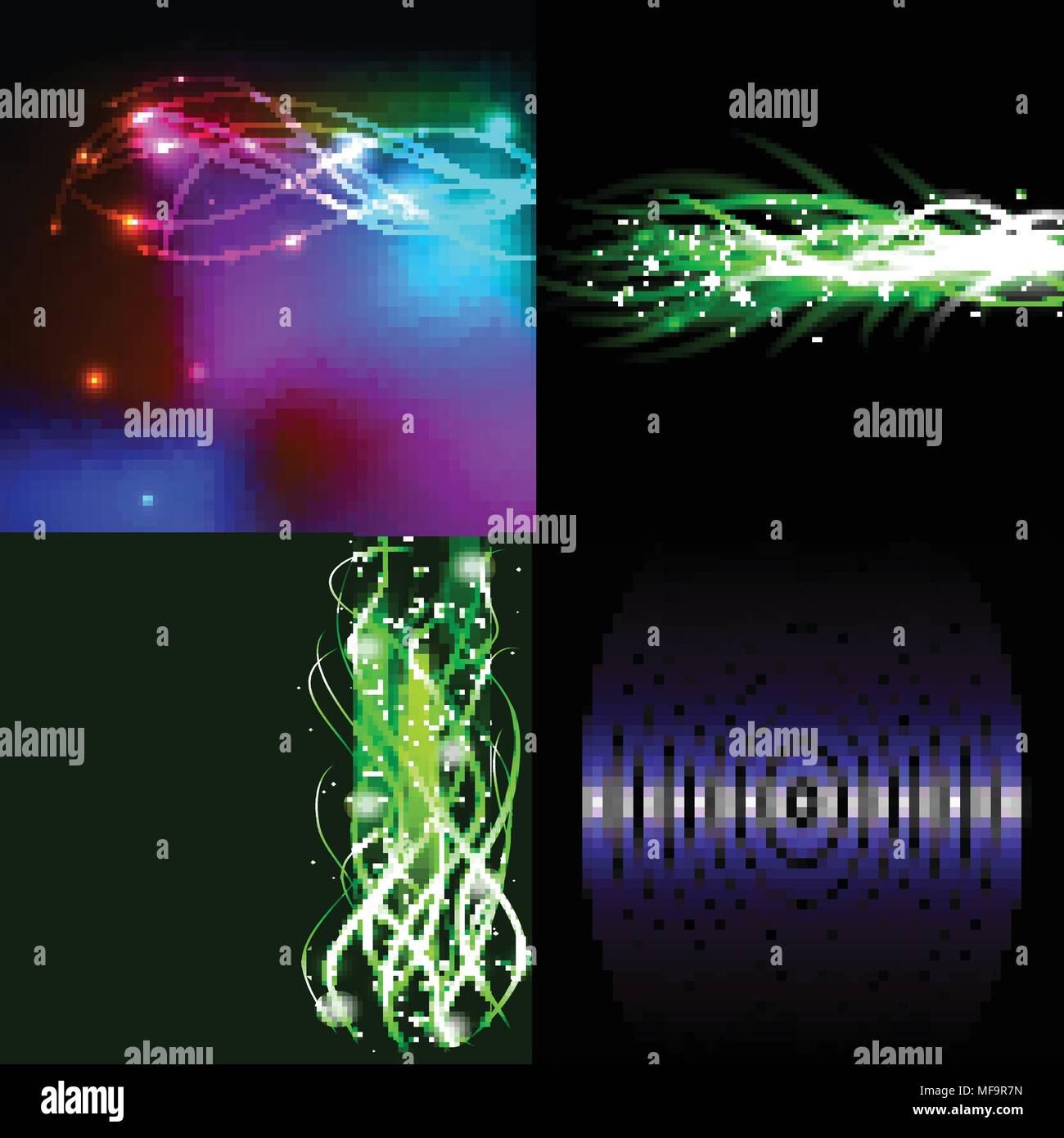 Set of colorful abstract background with blurred magic neon light ...