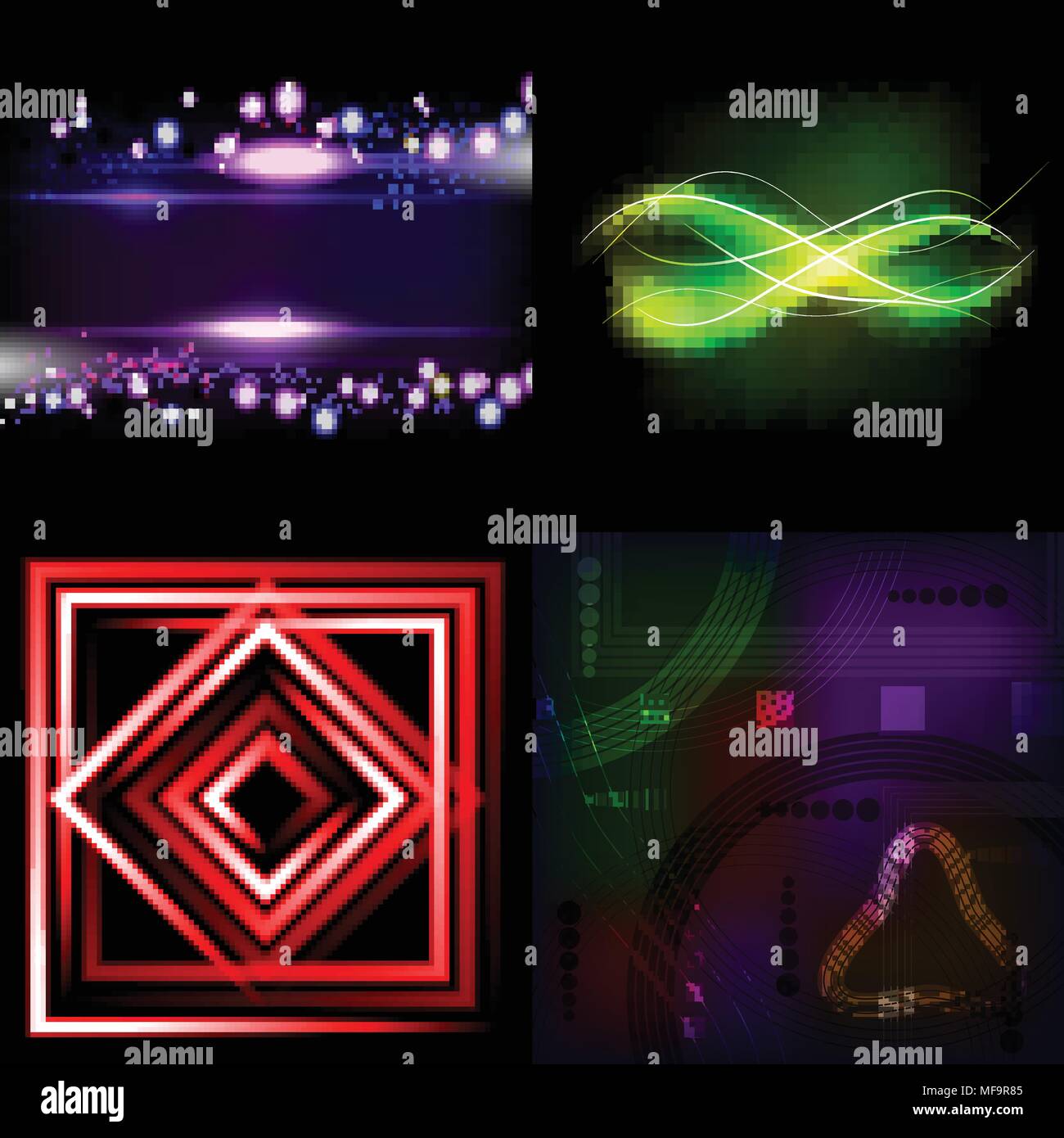 Set of colorful abstract background with blurred magic neon light ...