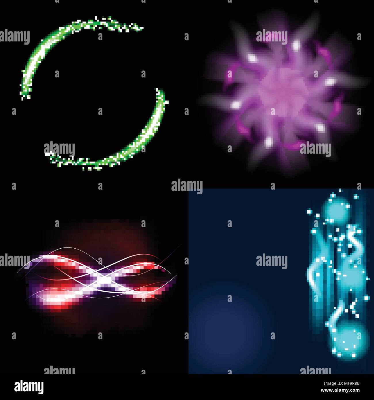 Set of colorful abstract background with blurred magic neon light ...