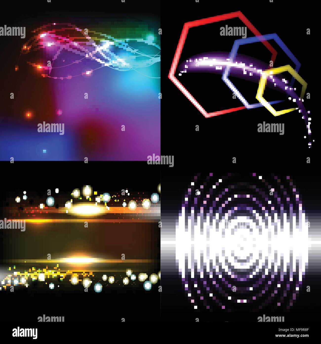 Set of colorful abstract background with blurred magic neon light ...