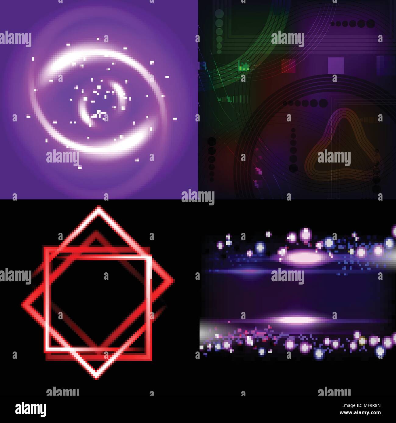 Set of colorful abstract background with blurred magic neon light ...