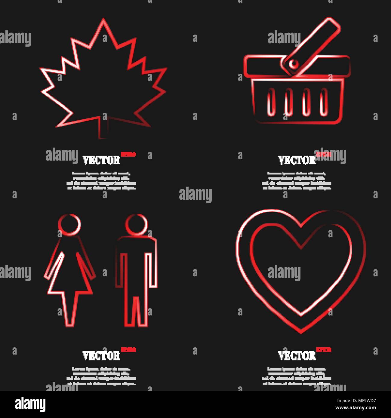 Set of Red web icon flat design. Simple sticker internet sign gray ...