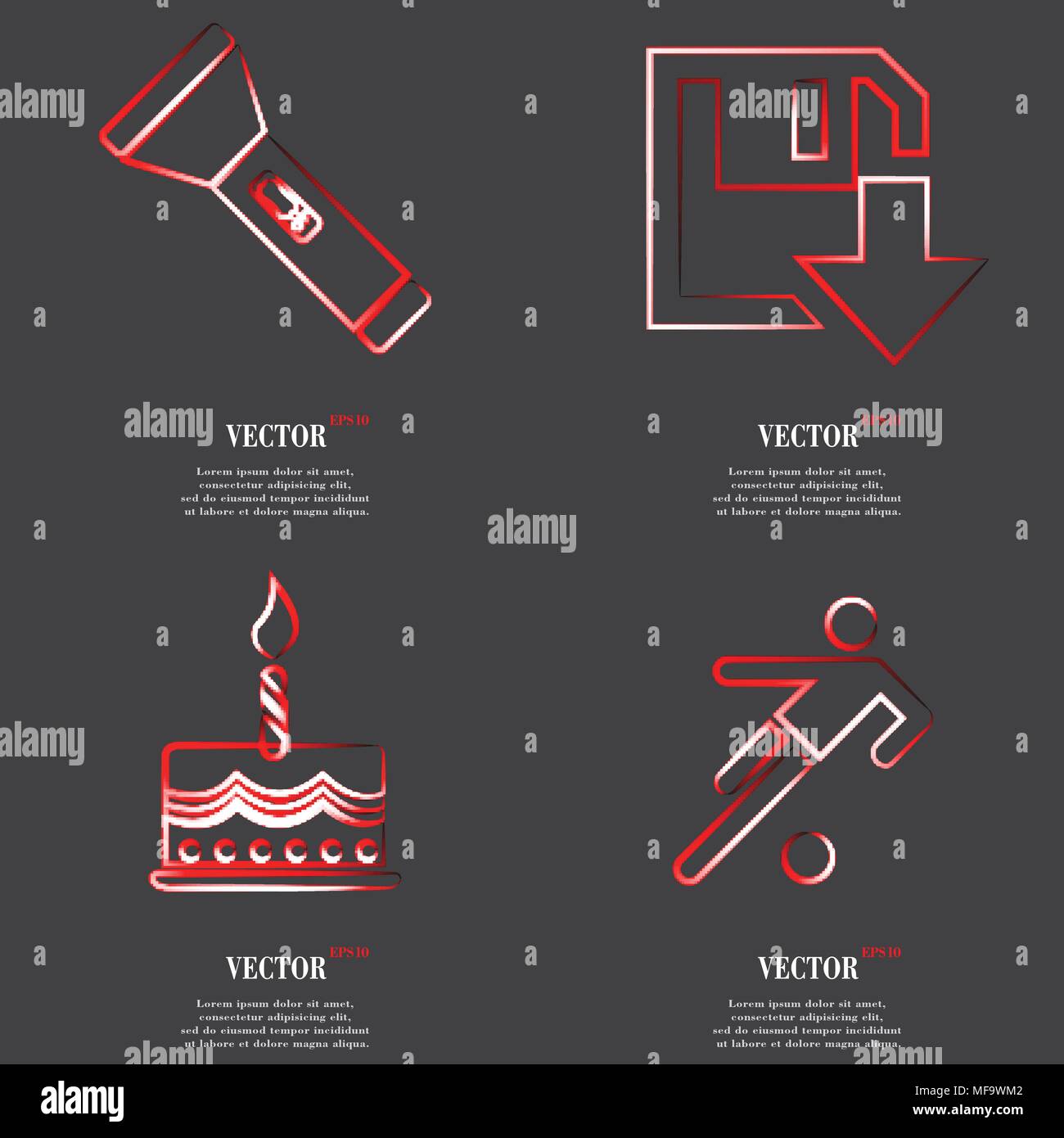 Set of Red web icon flat design. Simple sticker internet sign gray ...