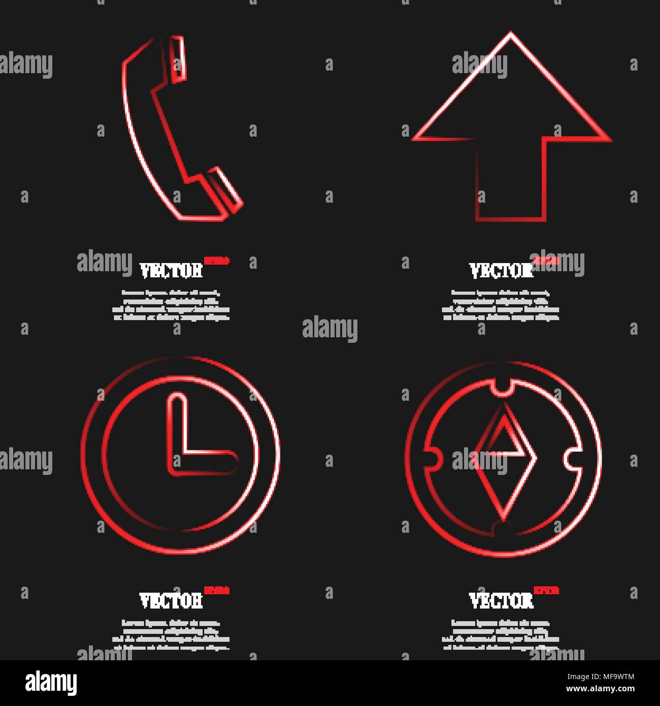 Set of fashionable red icons, trending symbols. Flat design for your ...