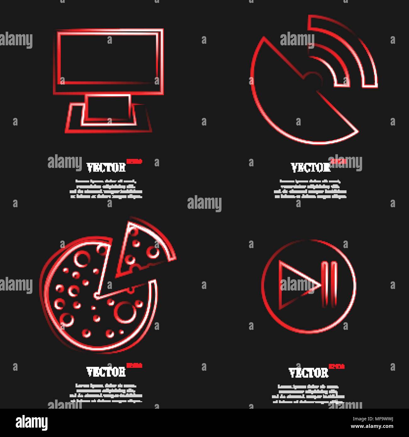 Set of fashionable red icons, trending symbols. Flat design for your ...