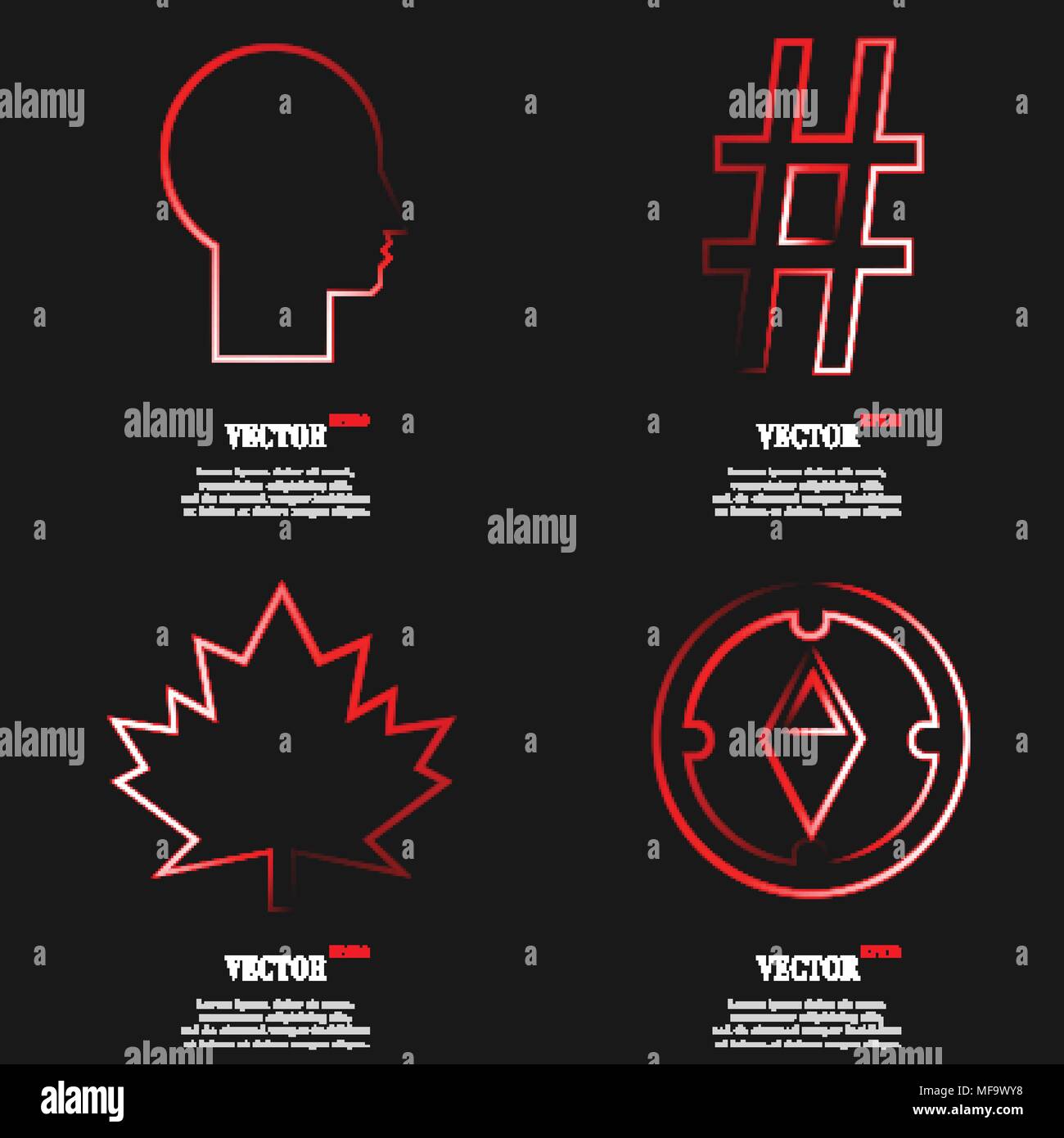Set of fashionable red icons, trending symbols. Flat design for your ...