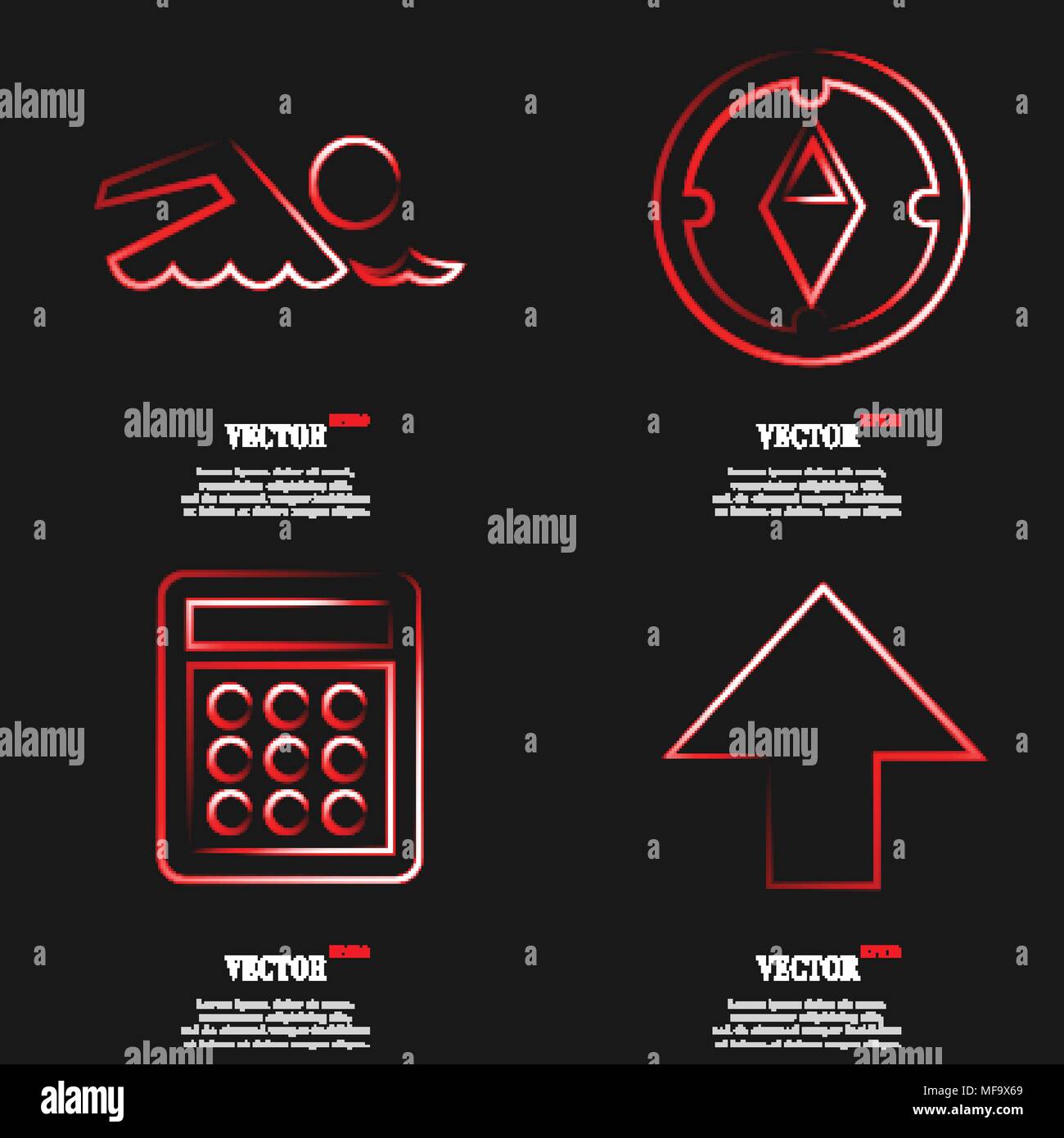 Set of fashionable red icons, trending symbols. Flat design for your ...