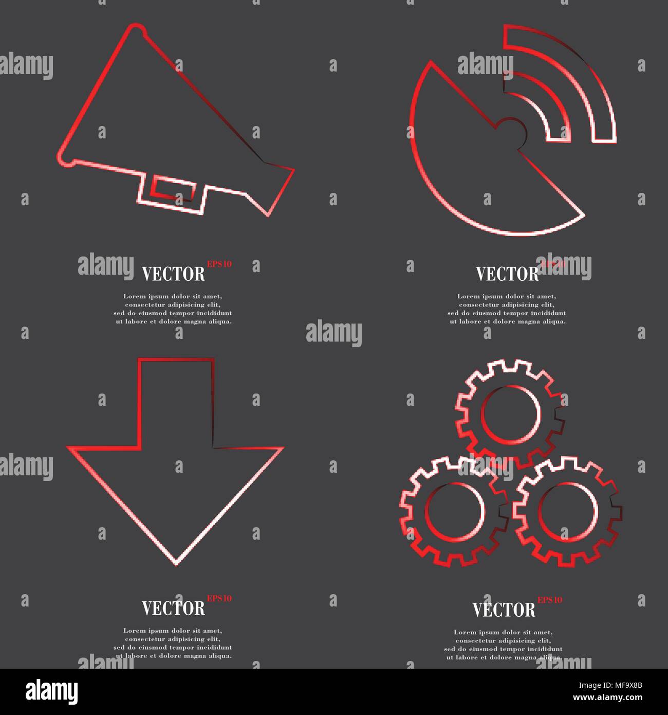Set of fashionable red icons, trending symbols. Flat design for your ...
