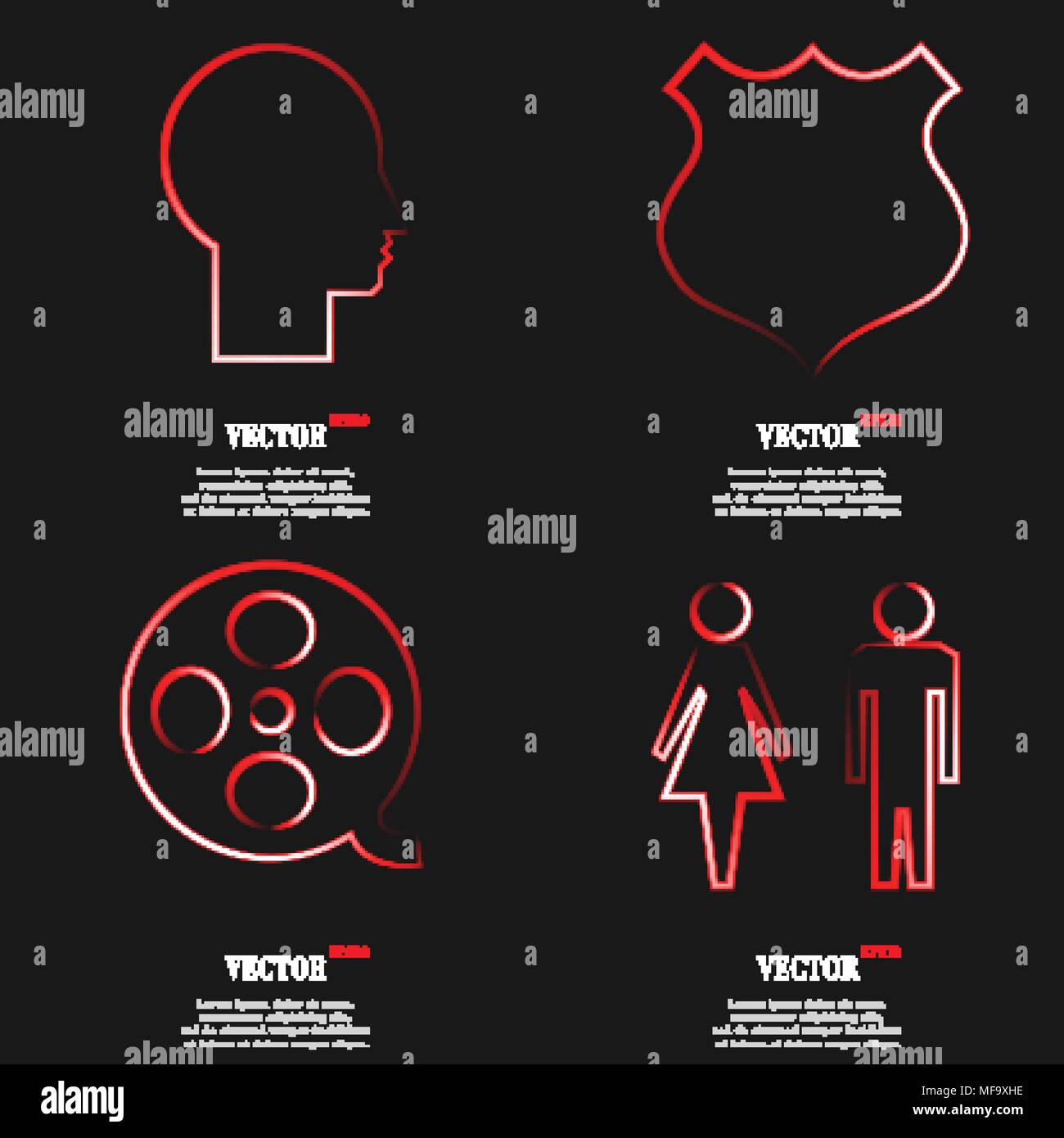 Set of fashionable red icons, trending symbols. Flat design for your ...