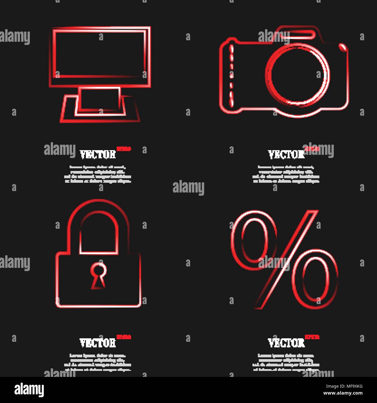 Set of fashionable red icons, trending symbols. Flat design for your ...