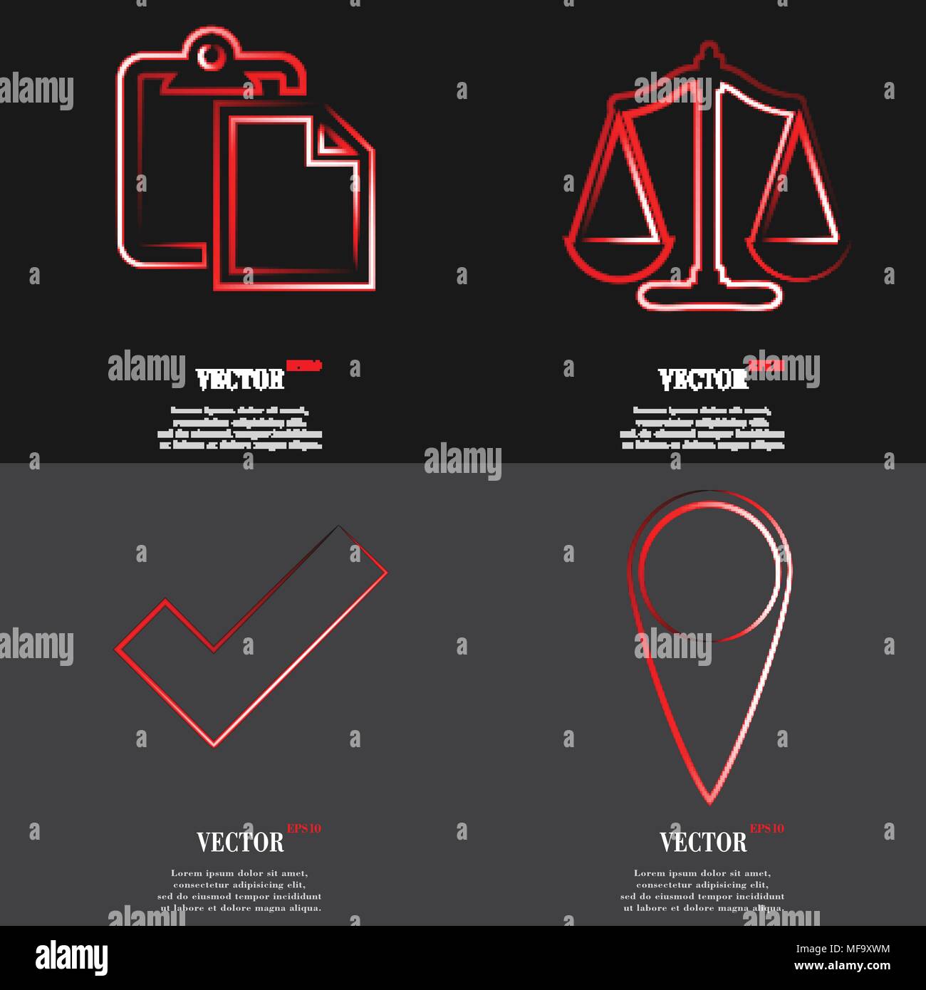 Set of fashionable red icons, trending symbols. Flat design for your ...