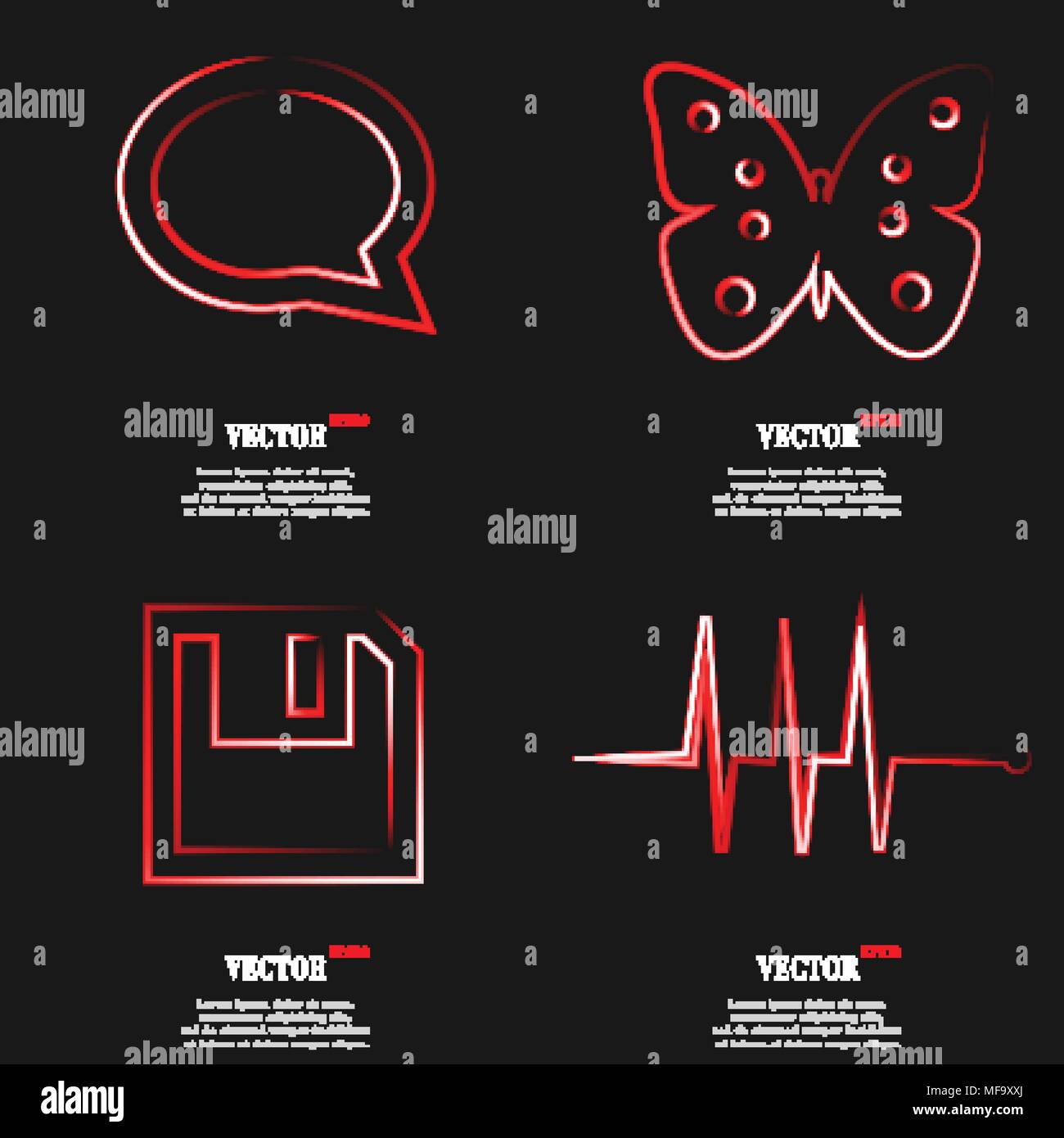 Set of fashionable red icons, trending symbols. Flat design for your ...