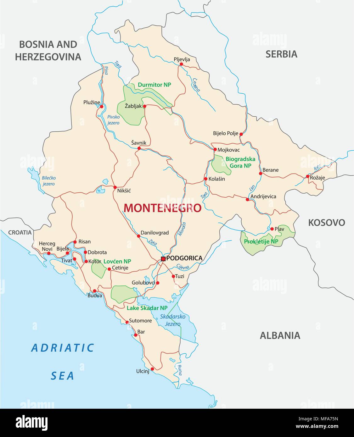 montenegro road vector map Stock Vector