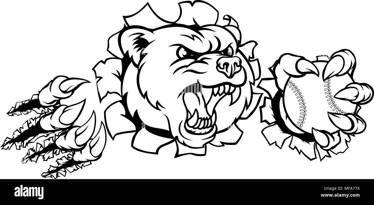 Bear Holding Baseball Ball Breaking Background Stock Vector