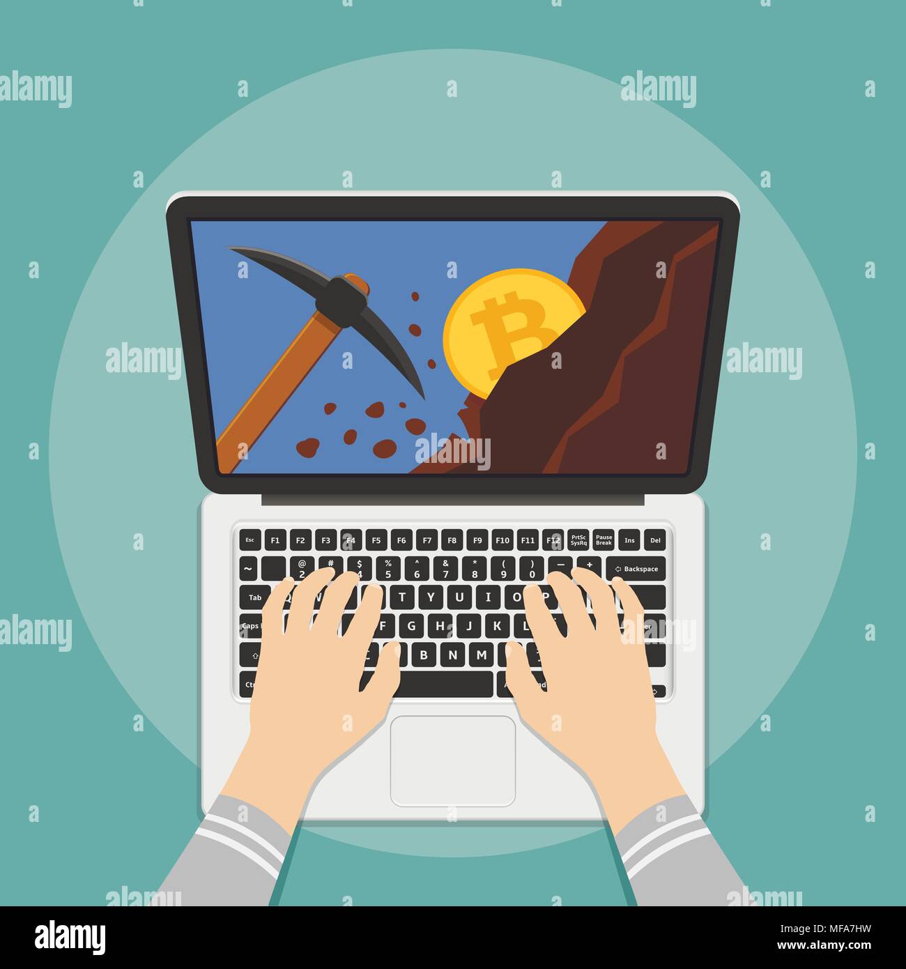 Mining bitcoin from laptop. Cryptocurrency concept. Flat design vector  illustration Stock Vector Image & Art - Alamy