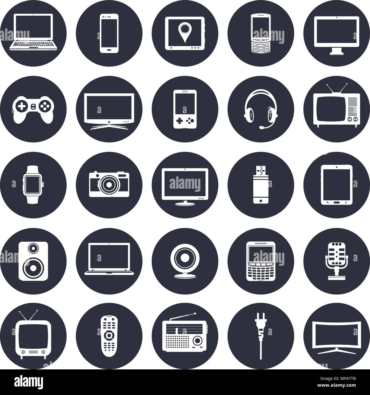 Modern and retro electronic devices, technology gadgets icons set. Vector illustration. Stock Vector