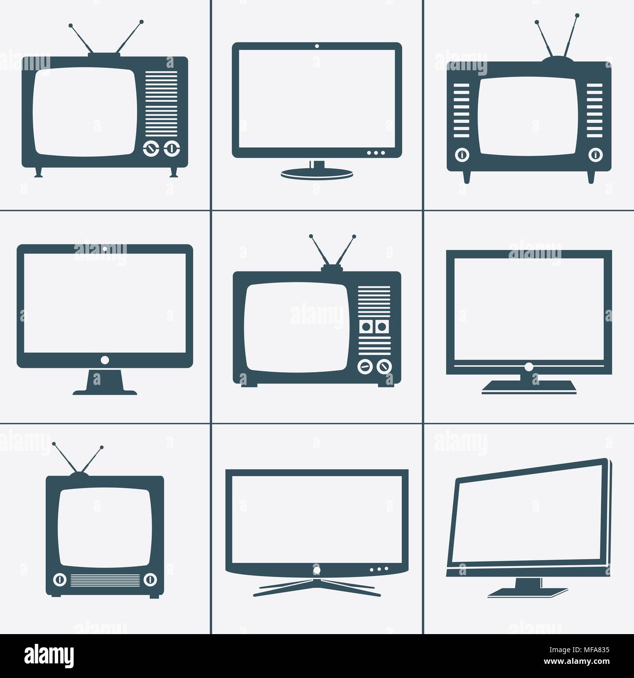 Modern and Retro TV icons. Vector illustration. Stock Vector