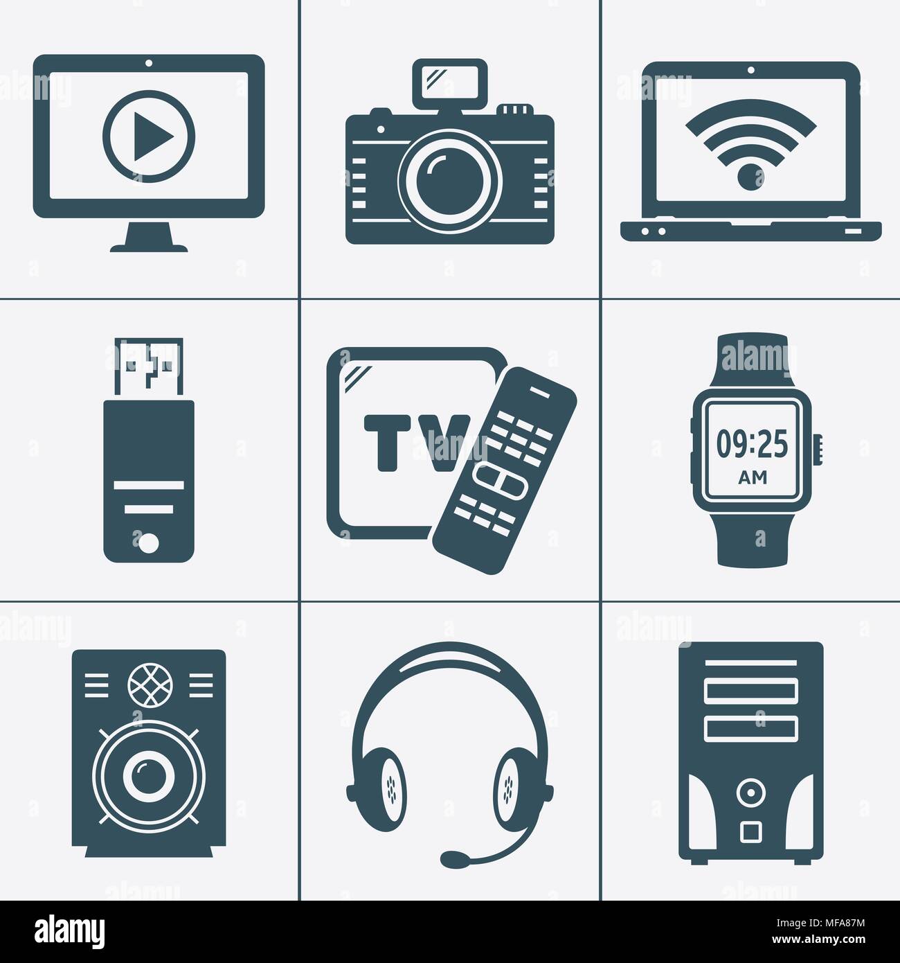 Modern digital devices and electronic gadgets icons. Vector ...