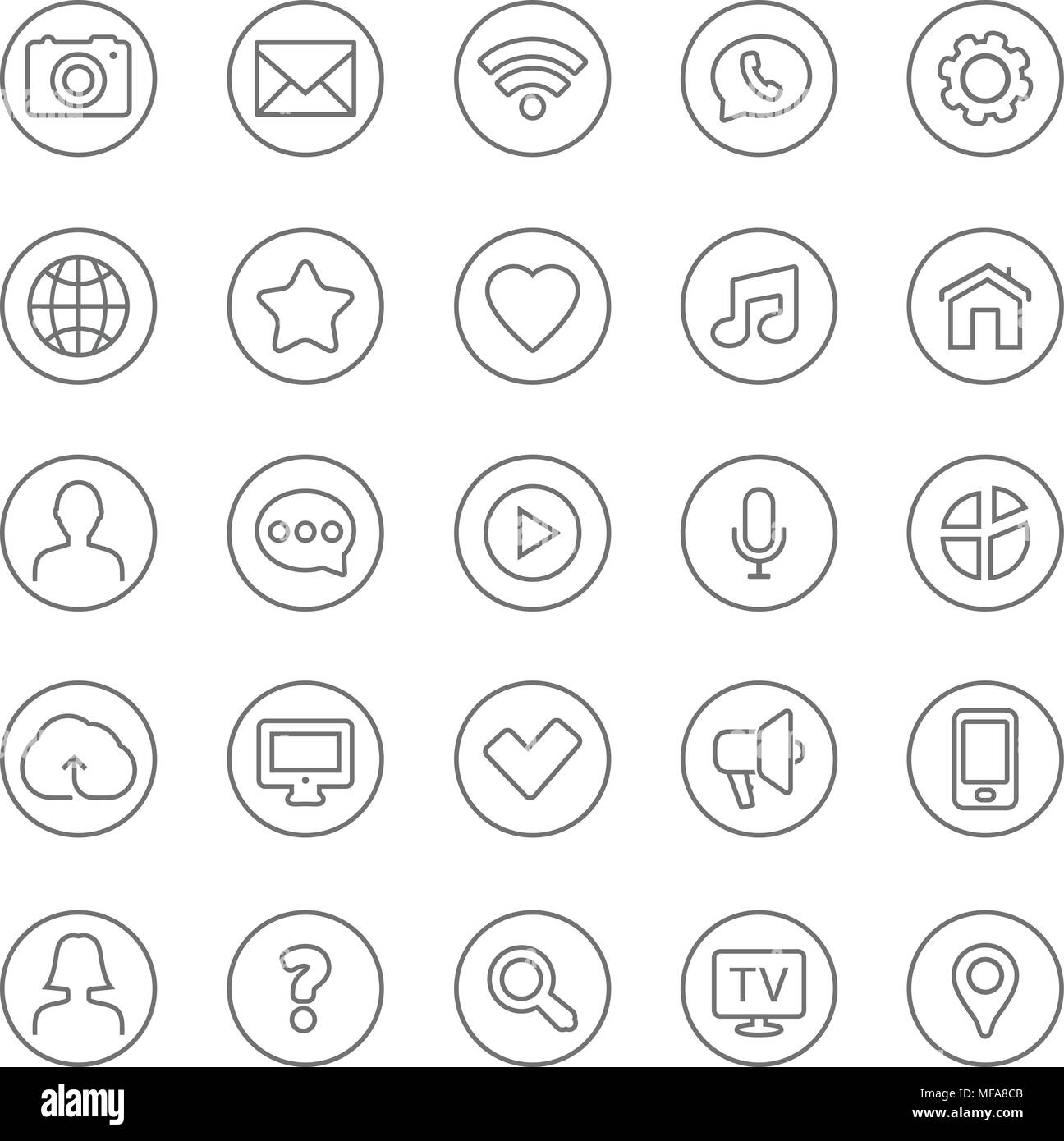 Thin lines web icons set - Contact and communication. Vector illustration. Stock Vector