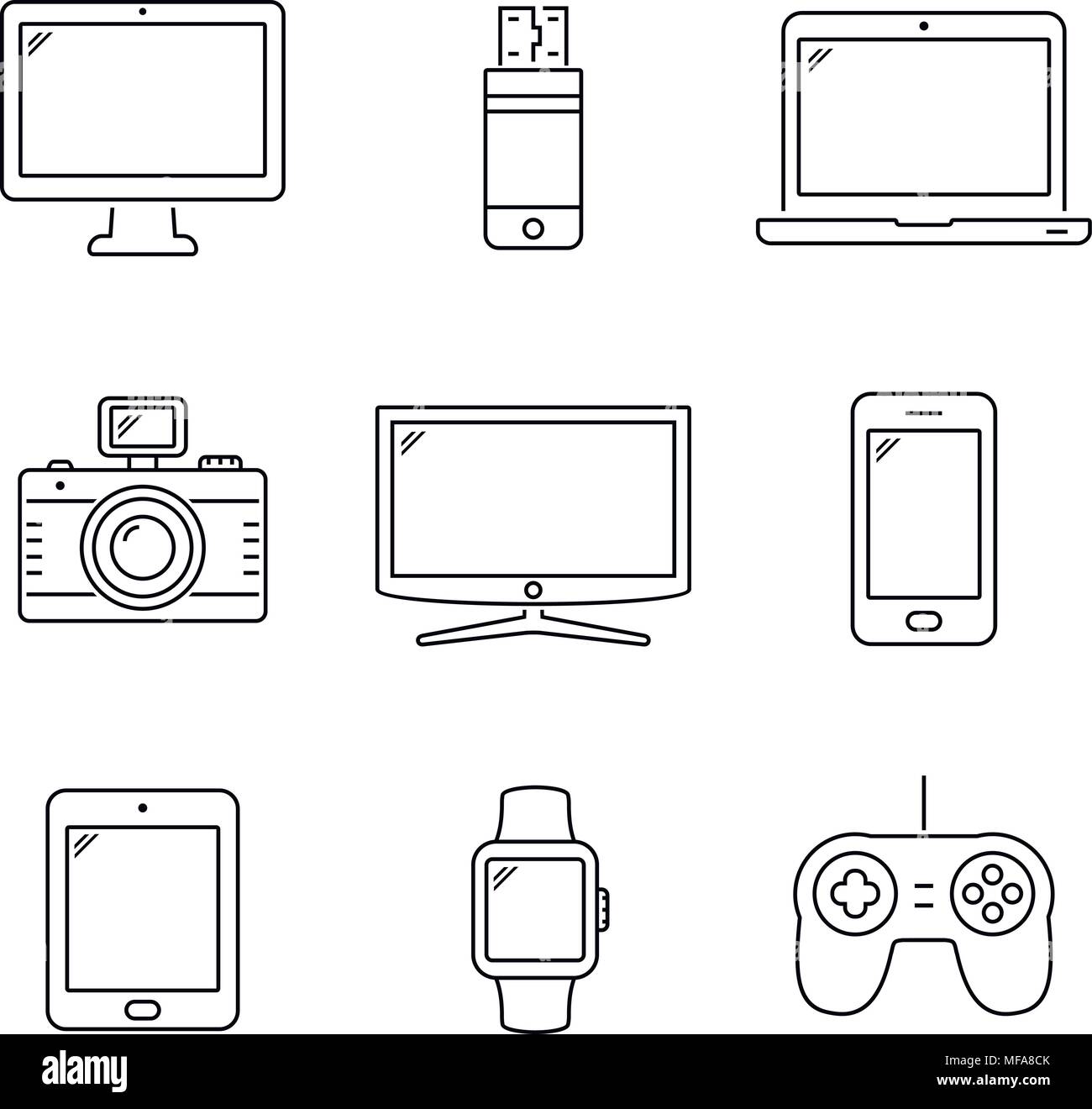 Modern digital devices and electronic gadgets icons. Vector ...