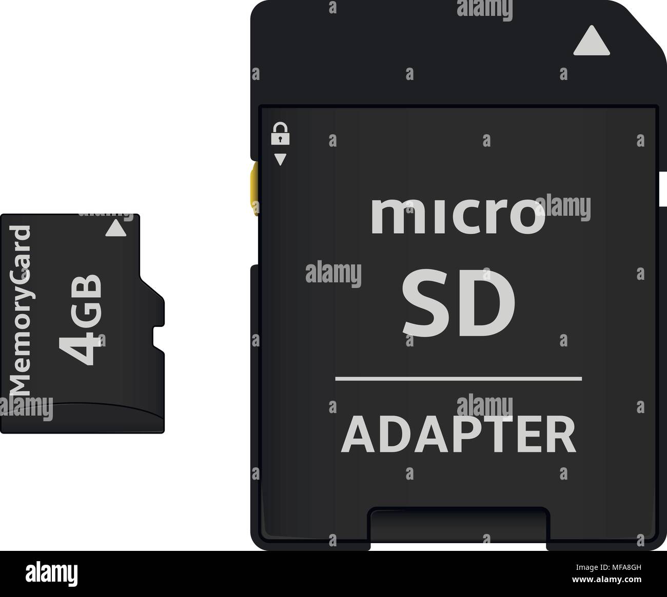 Micro SD card and adapter. Isolated on white background. Vector illustration. Stock Vector