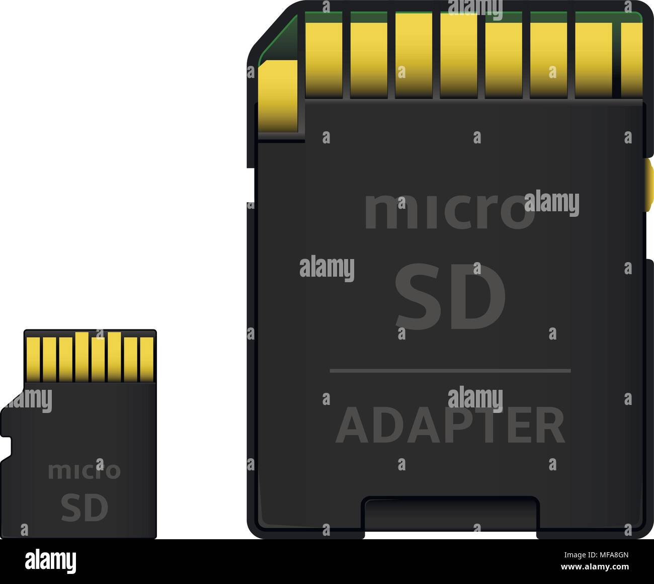 MicroSD card with SD card adapter isolated on white. Vector illustration. Stock Vector