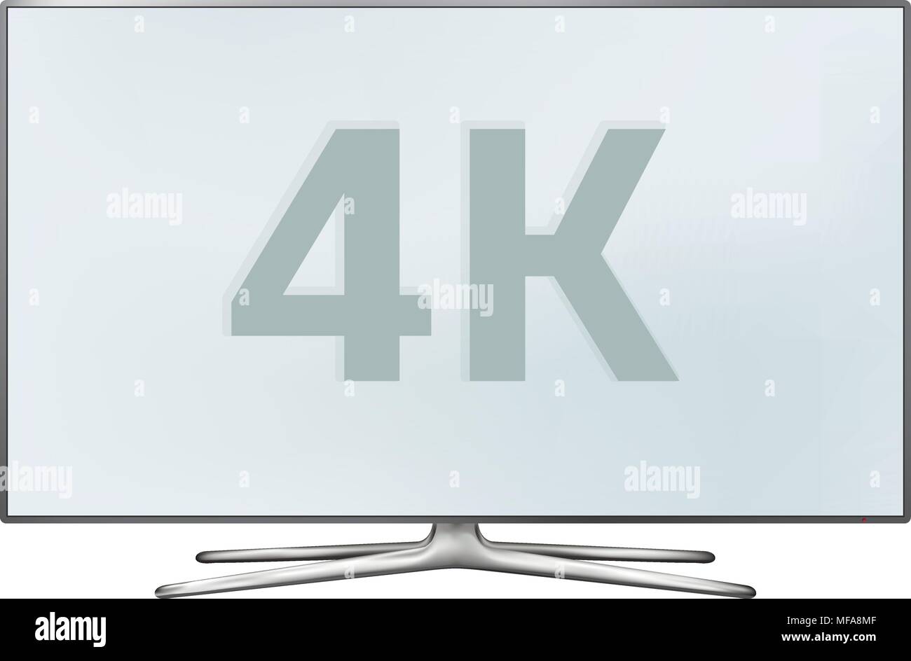 Smart tv 4K lcd monitor isolated on white background. Vector illustration. Stock Vector