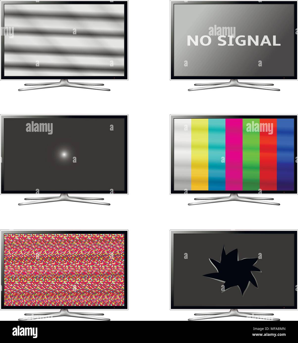 Flat screen smart tv set. No signal tv screens. Vector eps10. Stock Vector