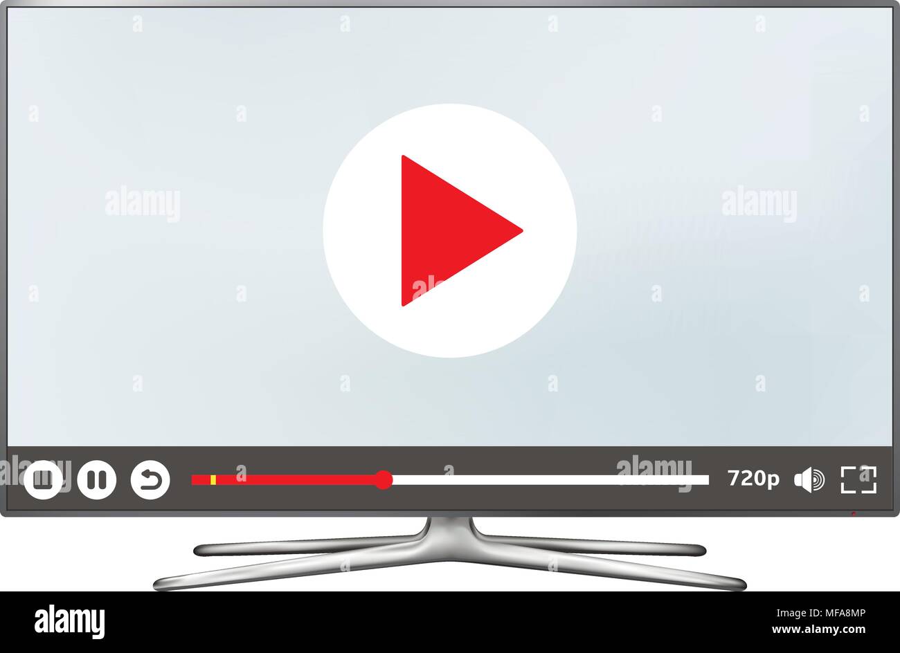 Smart TV LCD monitor with video player on screen. Vector illustration. Stock Vector