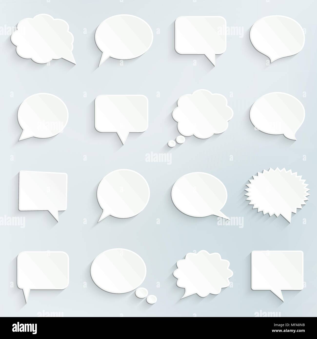 Abstract vector white speech bubbles set, paper art style Stock Vector