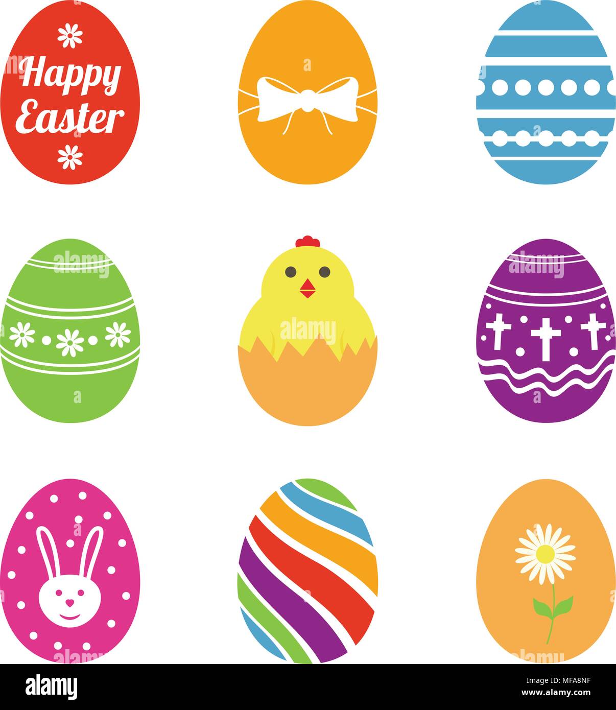 Easter eggs icons. Vector illustration. Easter eggs for Easter holidays design on white background Stock Vector