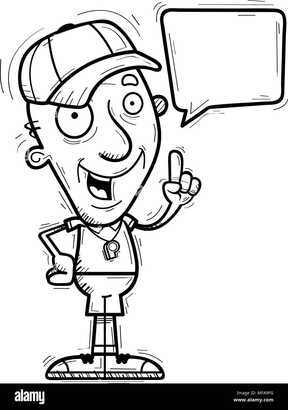 A Cartoon Illustration Of A Senior Citizen Man Coach Talking Stock