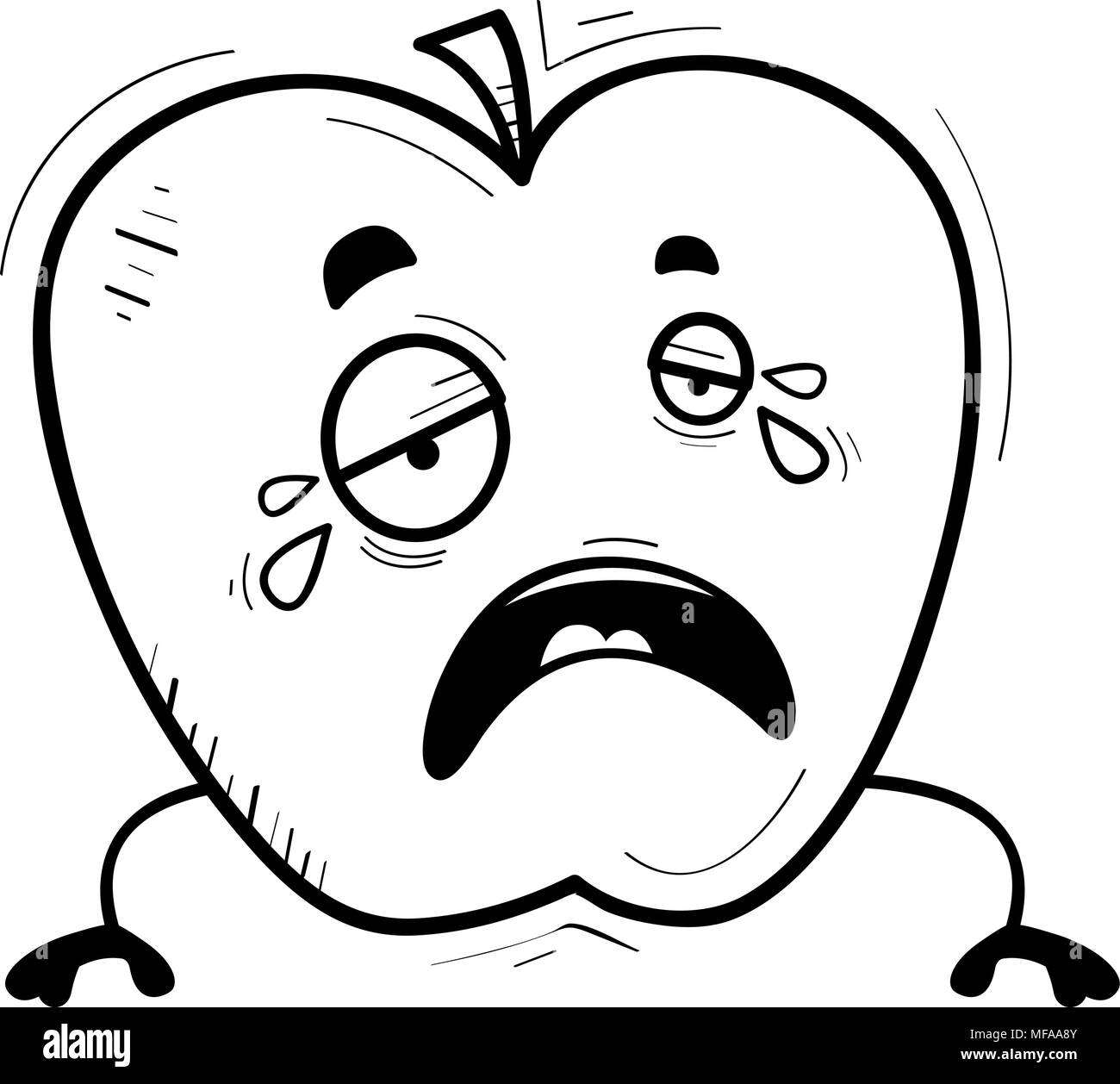 A cartoon illustration of an apple crying. Stock Vector