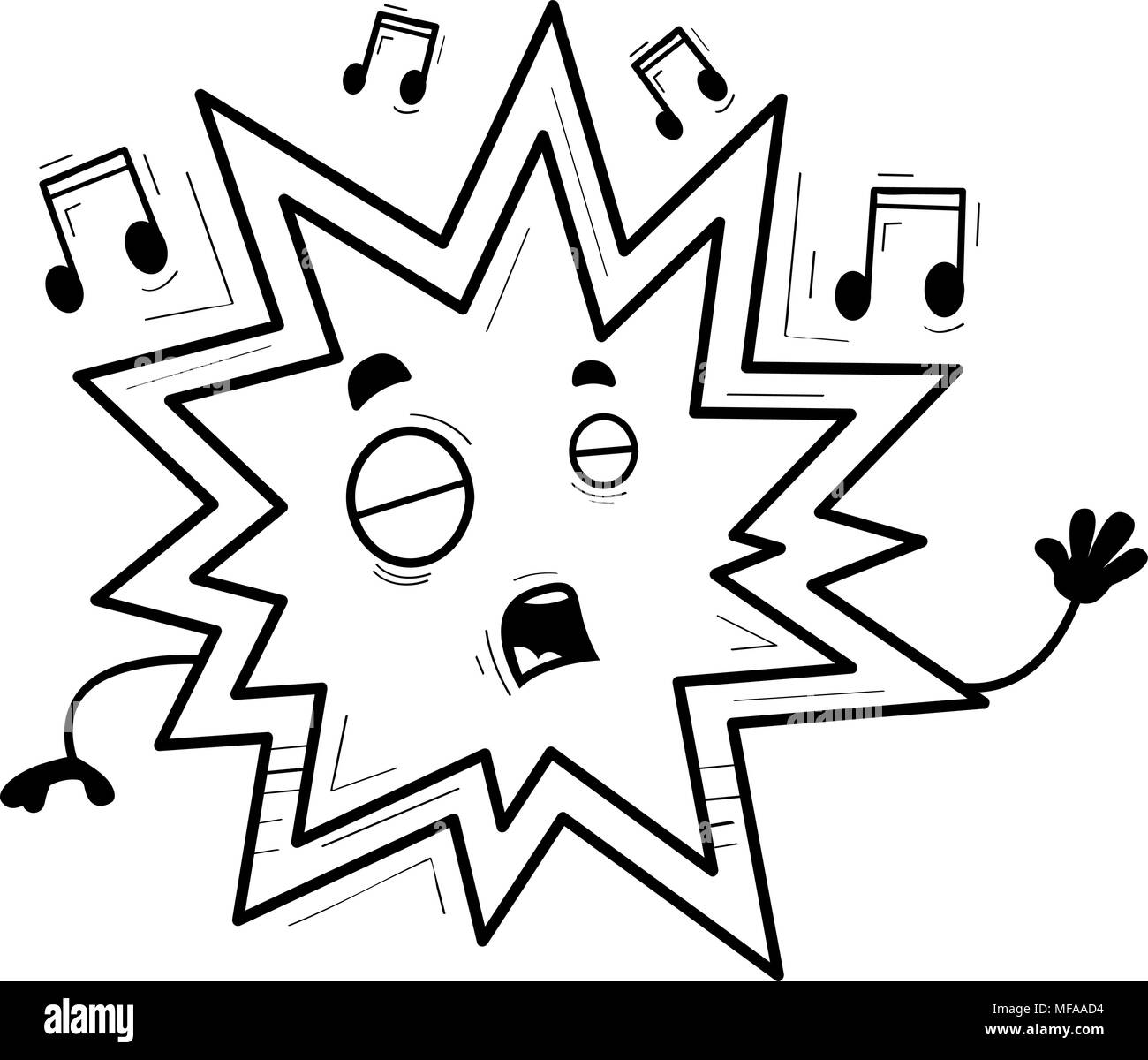 A cartoon illustration of an explosion singing. Stock Vector