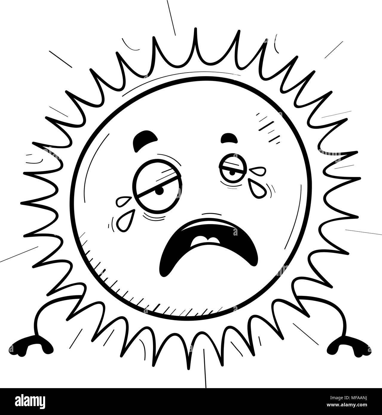 A cartoon illustration of the sun crying. Stock Vector