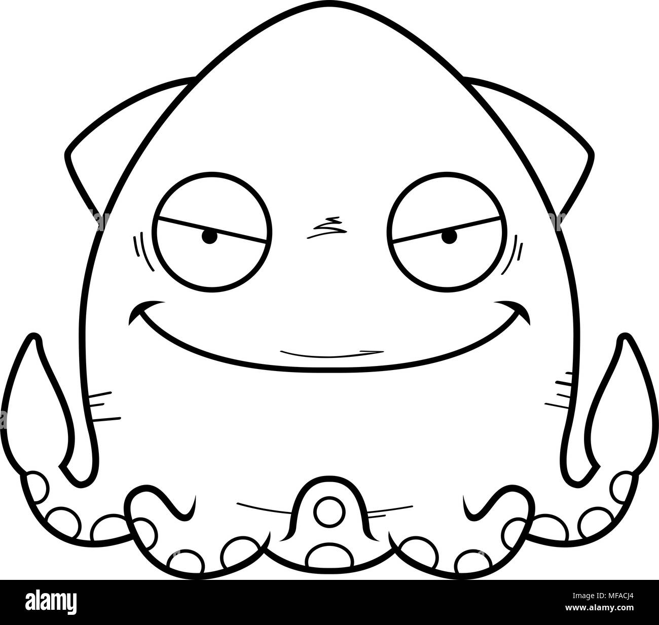 A cartoon illustration of an evil looking squid. Stock Vector