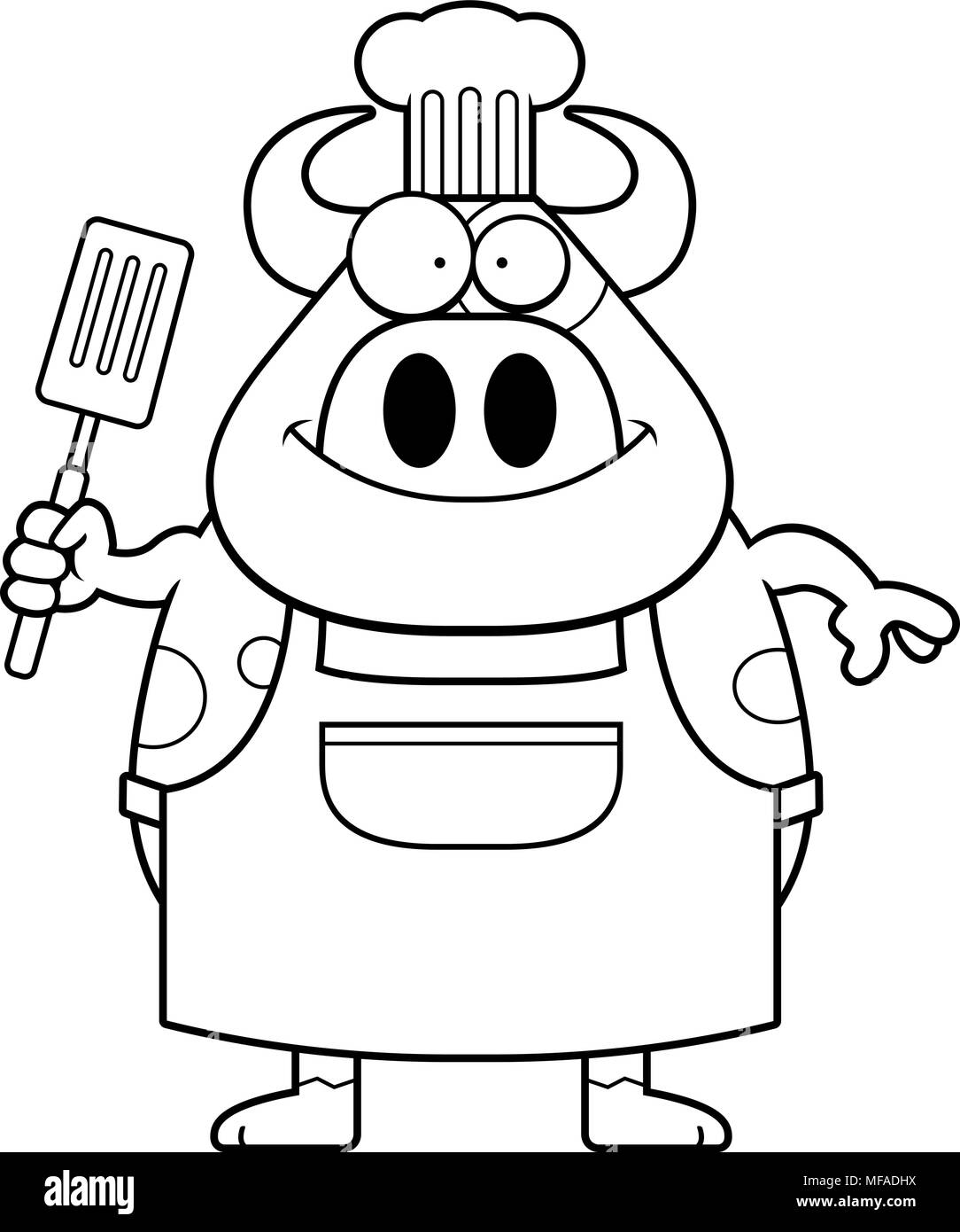 A cartoon illustration of a cow chef looking happy. Stock Vector