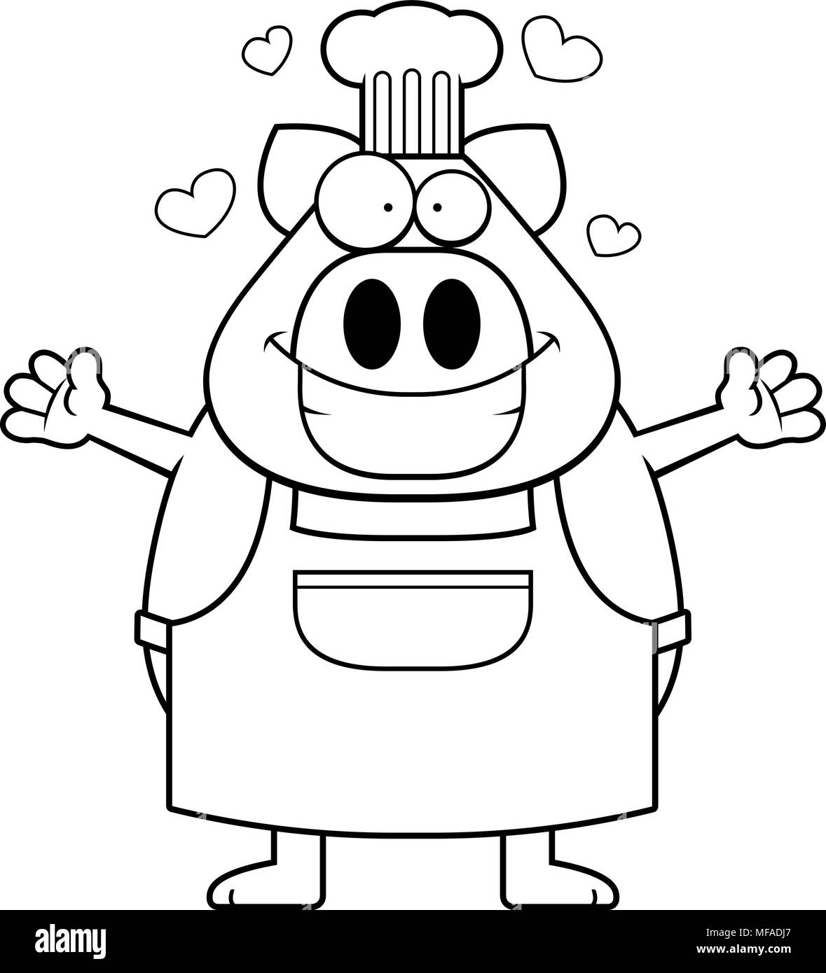 A cartoon illustration of a pig chef ready to give a hug Stock Vector ...